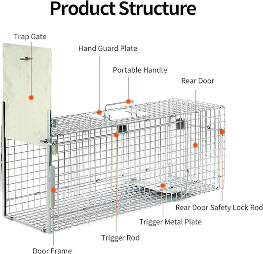 32 Inch Animal Trap Cage,Folding Live Animal Trap Cage for Stray Cats,Raccoons,Armadillos and Rabbits