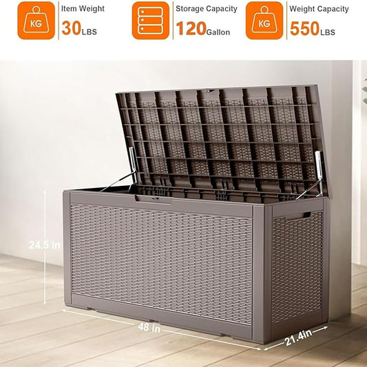 Vixzen 120 Gallon Waterproof Deck Box – Outdoor Storage Organizer for Patio & Garden,Grey