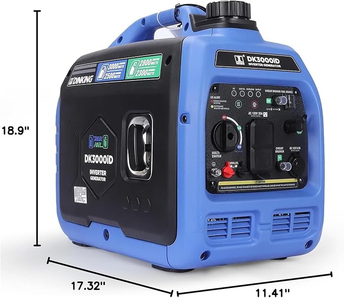 DK 3000W Dual Fuel Inverter Generator, Gas LPG Powered, Quiet Lightweight, Parallel Ready, CO Alert, EPA Compliant, for RV Outdoor Camping Tailgating (DK3000iD)