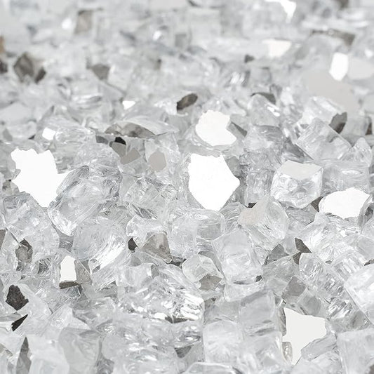Onlyfire 10 pounds Fire Glass for Propane Fire Pit and Gas Fireplace, 1/4 Inch Reflective Firepit Glass Rocks for Fire Pit Table and Fire Bowl, High Luster Platinum