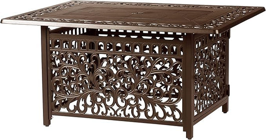 Rectangular 48 in. x 36 in. Aluminum Propane Fire Pit Table, Glass Beads, Two Covers, Lid, 57,000 BTUs in Brown Finish