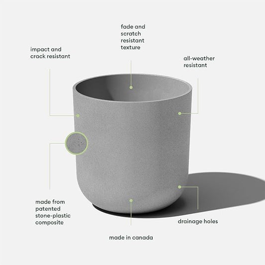 Veradek Mason Series Lima Planter - Round Planter for Indoor or Outdoor Porch/Garden | Made from Plastic-Stone Composite with Drainage Holes | Modern Décor for Succulents, Flowers, Small Plants