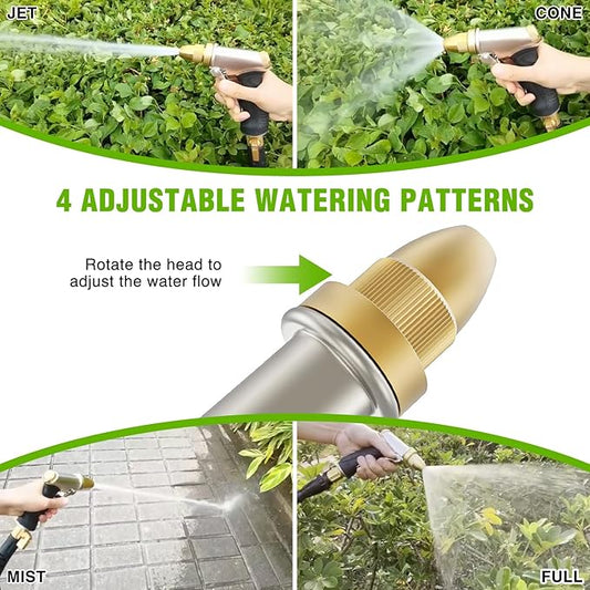 Yesker Garden Hose Nozzle Water Hose Sprayer Nozzle Adjustable 4 Spray Patterns Heavy Duty 100% Metal Brass Water Nozzles with Non-Slip Rubber Grip for Hose Outdoor Watering Plant Lawn Washing Car Pet