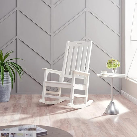 Psilvam Oversized Outdoor Rocking Chair, with 21" Wide Seat and 32" Tall Backrest, Pre-Assembled with Most Components for Effortless Installation (White)