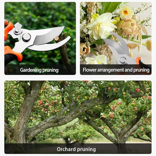 Pruning Shears Set - 3 Pack Garden Shears with Stainless Steel Blades, with Safe Lock Mechanism Handheld Garden Clippers, Gardening Snips, Garden Scissors, and Gardening Gloves