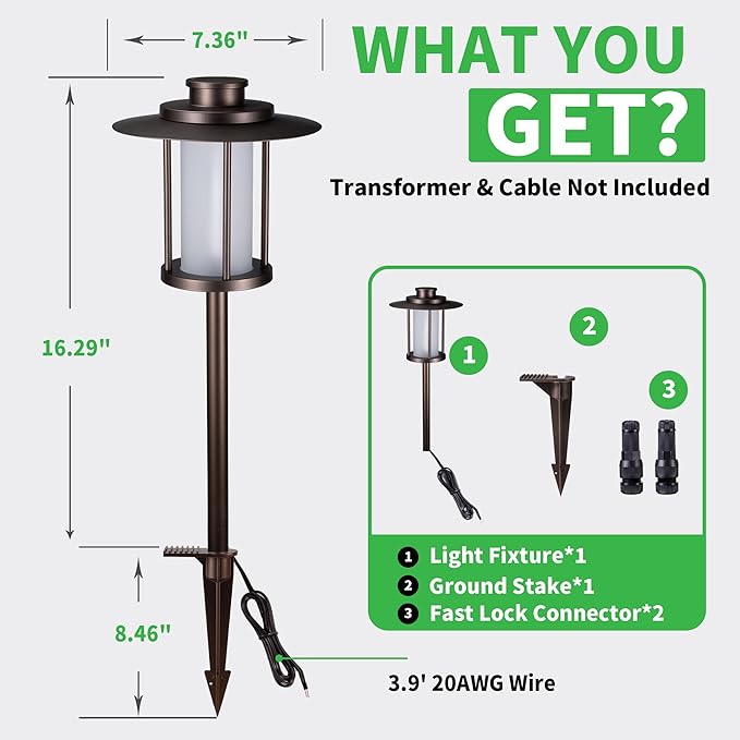 Varmtalys Low Voltage Landscape Path Light, Warm & Cool White Selectable Pathway Lights Wired, 12v Walkway Lamp IP65 Waterproof, LED Oil-Rubbed-Bronze Aluminum 150LM for Outside Patio Yard (4 Pack)