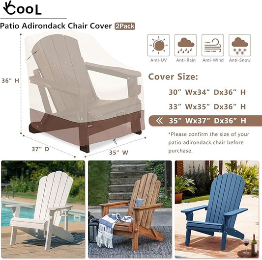 okcool Patio Adirondack Chair Cover 2 Pack,Waterproof Heavy Duty Outdoor Chair Covers,Patio Adirondack Chair Cover for Outdoor Chair,(35 W x 37 D x 36 H inches),Beige & Brown