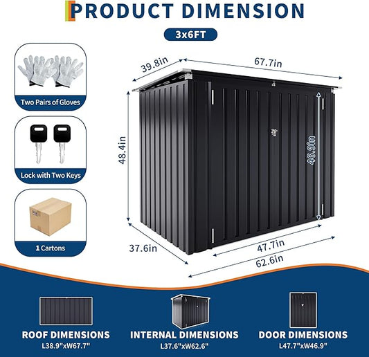 Outdoor Trash Can Storage 2 Binsgarbage Bin Storage Shed, 3x6 FT Garbage Bin Storage Shed with Chain Lid, Metal Outdoor Storage for Garden, Backyard, Lawn and Patio