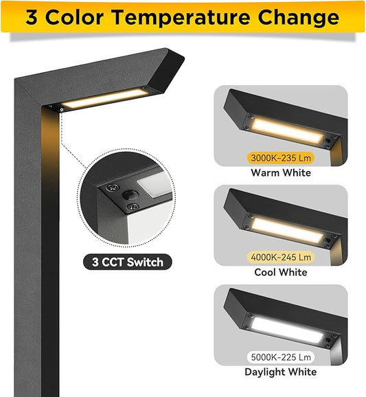 Gardencoin 3CCT LED Low Voltage Landscape Pathway Light, 12V Premium 3000K/4000K/5000K Selectable Path Lights Wired, Modern Walkway Lights Outdoor, Higher Housing with Larger Stake (19.71IN, 4pack)