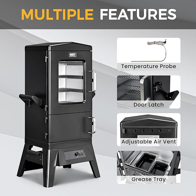 Electric Smoker with Cover, LED Display Build in Meat Probe Large Capacity BBQ Smokers, 4 Racks Smoke More with 633 sq in Cooking Area