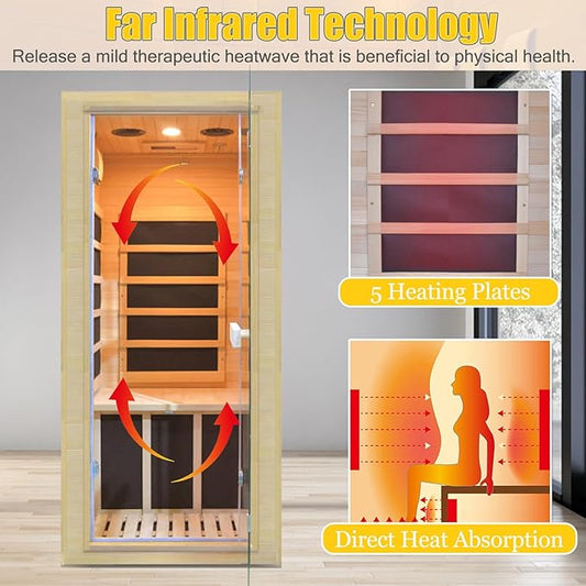 Far Infrared Home Sauna Mini Indoor Dry Personal Sauna Room,Hemlock Wood Sauna,with 1200W 5 Heating Panels, Heating Machine Equipment for Home Workout Yoga,Choice for Family( 27.16x32.28x59 Inch)