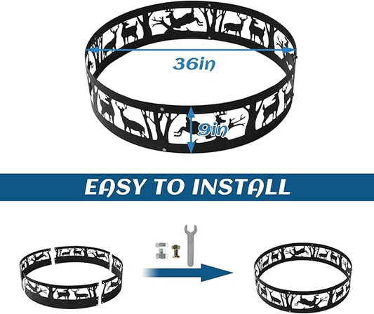Fire Pit Ring 36 Inch - Heavy Duty Steel Smokeless Fire Ring Insert for Outside Wood Burning Large Round Firepit Liner for Camping Backyard Patio Garden (36x9 Inch)