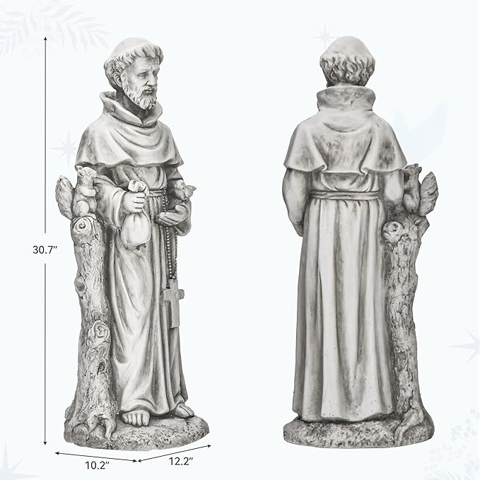 Ultym St Francis Garden Statue, 31" Saint Francis Catholic Outdoor Statues, Large Religious Christian Sculpture Deor for Prayer and Meditation, Patron Saint of Animals Patio in Durable MGO Stone