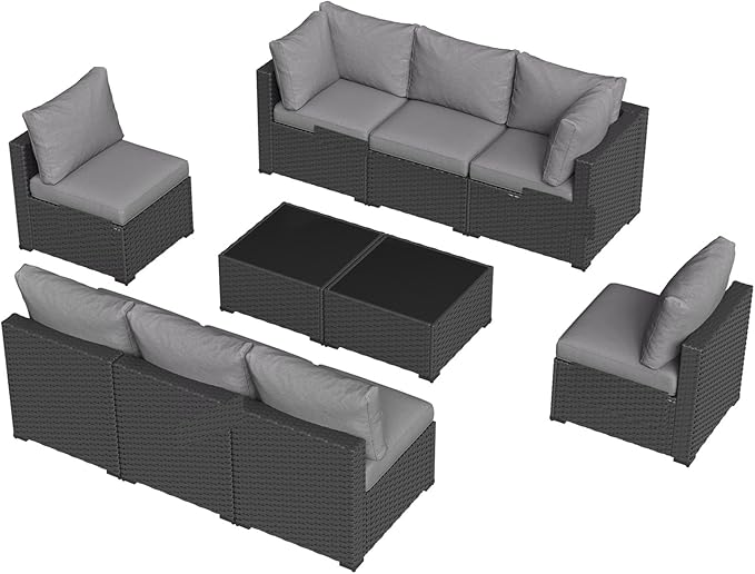 Aoxun 10 Piece Patio Furniture Set Wicker Rattan Patio Sectional Sofa Set Outdoor Seating Furniture with Thickened Cushion, Grey