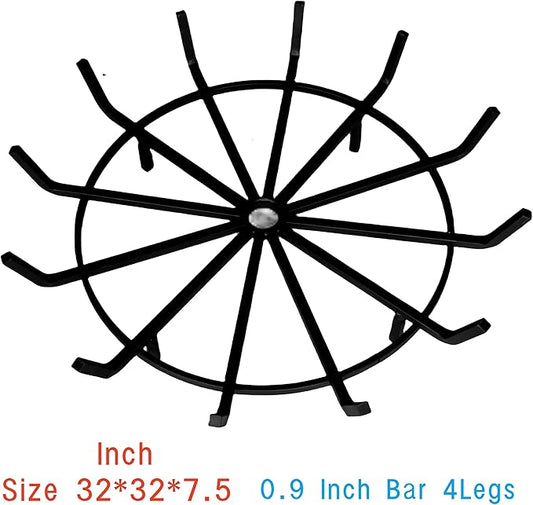 Inch Fire Pit Grate with Poker Wrought Iron Fire Pit Round Spider Wagon Wheel Firewood Heavy Duty 0.9in Bar Fireplace Stove Burning Rack Holder 4Legs (32 Inch)