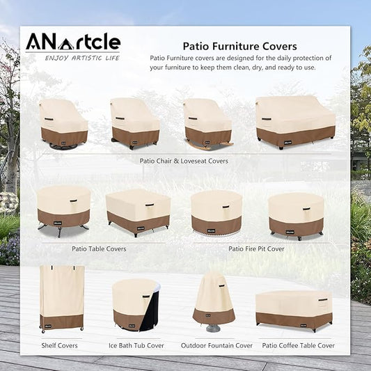 3 Pieces Patio Bistro Sets Cover,600D Waterproof Heavy Duty Patio Furniture Covers,Includes 2 Outdoor Swivel Chair Covers and 1 Patio Wicker Side Table Cover(Beige&Brown)