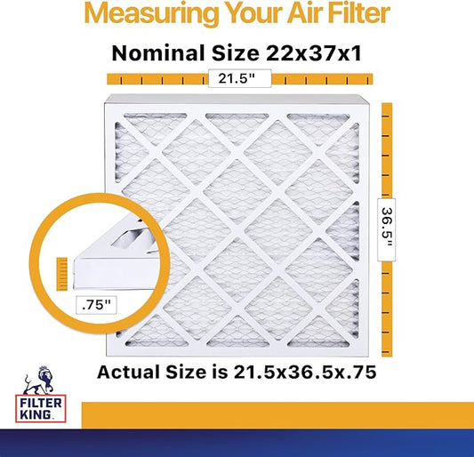 Filter King 22x37x1 Air Filter | 4-PACK | MERV 13 HVAC Pleated A/C Furnace Filters | MADE IN USA | Actual Size: 21.5 x 36.5 x .75"