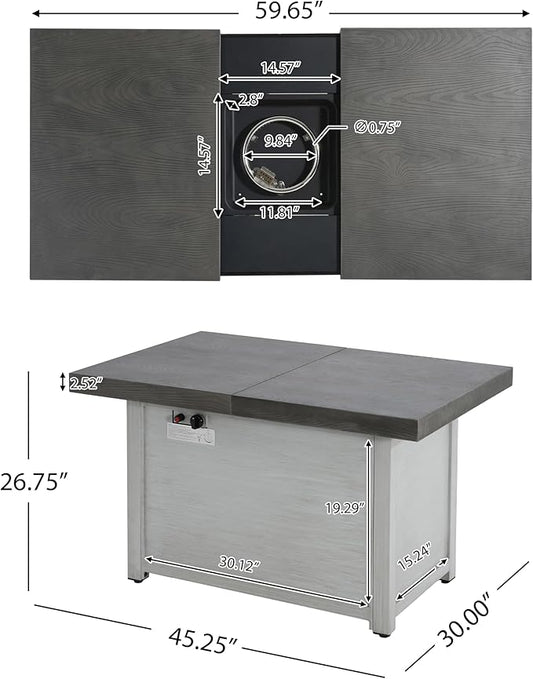 Propane Fire Pit Table, 59.65" Extendable Matal Firepits for Outside, Rectangle Gas Fire Pit for Outside Patio, Propane Fire Table with Rocks and Cover, Tank Inside, 50,000BTU, Dark Gray