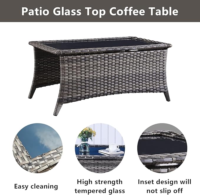 Belord Wicker Patio Furniture Sets - 8 Piece Outdoor Rattan Furniture Conversation Sets with 4 Swivel Rocker Chairs, Rattan Sofa, Wicker Ottomans and Coffee Table, Mixed Grey/Grey