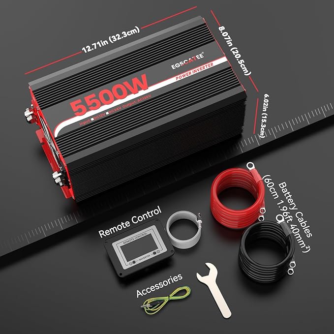 5500W Power Inverter 12V DC to 120V AC Converter for Truck, Home, RV, Peak 11000W Off-Grid Solar Power Inverter with 4 AC Outlets, USB Port,Type-C Port, Remote Controller with LCD Screen