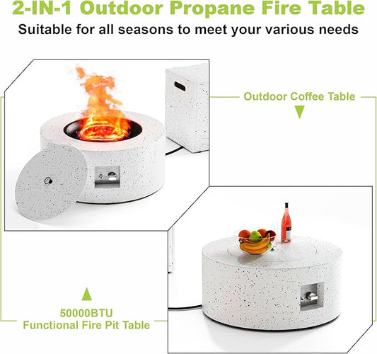 Outdoor Fire Pit Table Propane Gas Fire pits & Outdoor Fireplaces 30'' Round Firepit Table, 50,000 BTU Fire Table for Patio Set, Speckled White