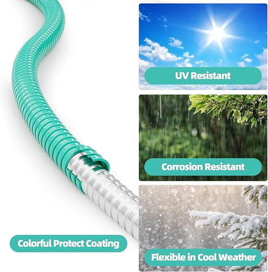 SPECILITE 100ft 304 Stainless Steel Garden Hose Metal, Heavy Duty Water Pipe with Nozzles for Yard, Outdoor - Flexible, Never Kink & Tangle, Puncture Resistant (Aqua)