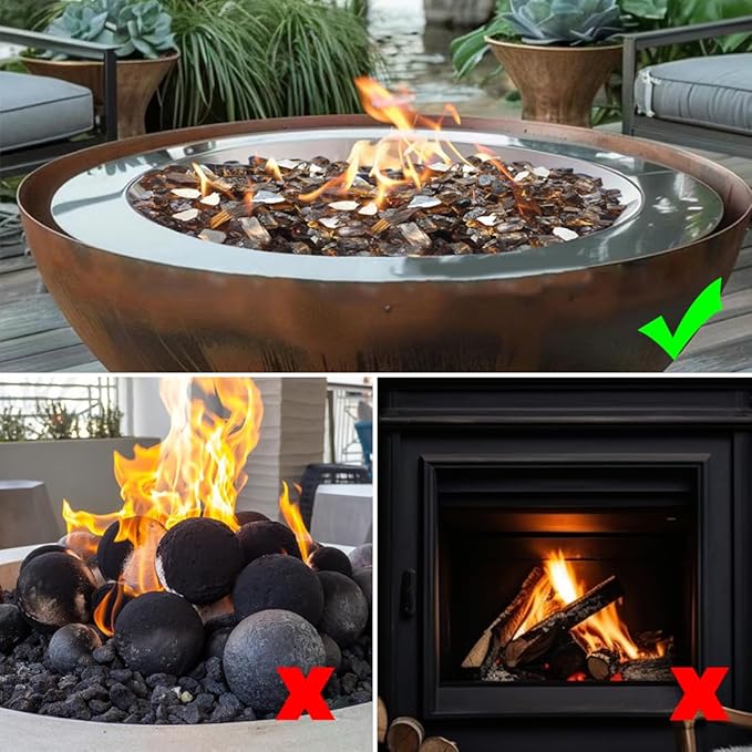 Fire Glass for Propane Fire Pit, 1/2 Inch High Reflective Fireplace Glass Rocks for Fire Pit Table, 10 lbs Fire Pit Glass Rocks for Outdoor Fire Table and Landscaping, Copper Reflective