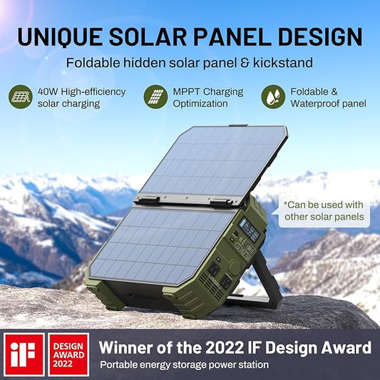 BROWEY 1600W (3200W Peak) Portable Power Station with 120W Solar Panel, 1024Wh LiFePO4 Battery with Built-in Solar Panel, Fast Charging, Solar Generator for Camping, RV, Home Backup, Emergency