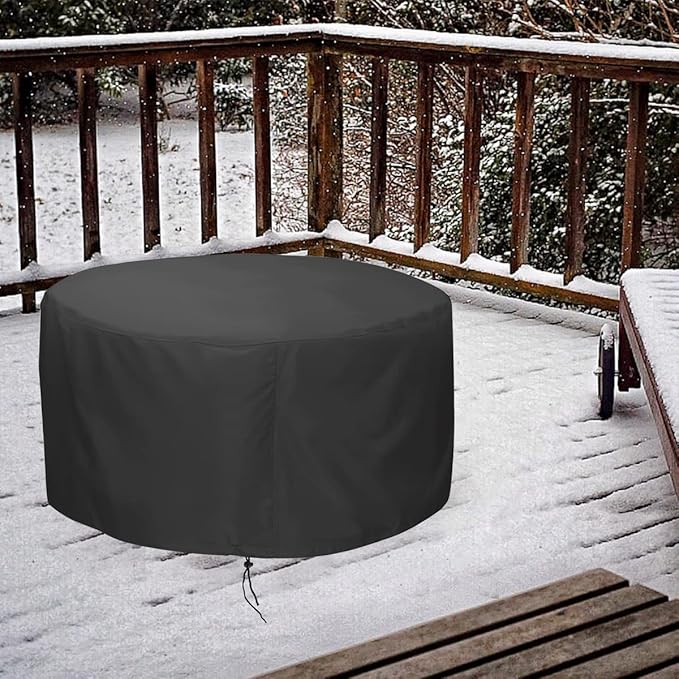 LBTING Fire Pit Cover, 48 inch Cover for 45-48 inch Round Firepit, Waterproof Windproof Dustproof UV-Resistant Heavy Duty Cover for Outdoor Patio Firepit Table - Black