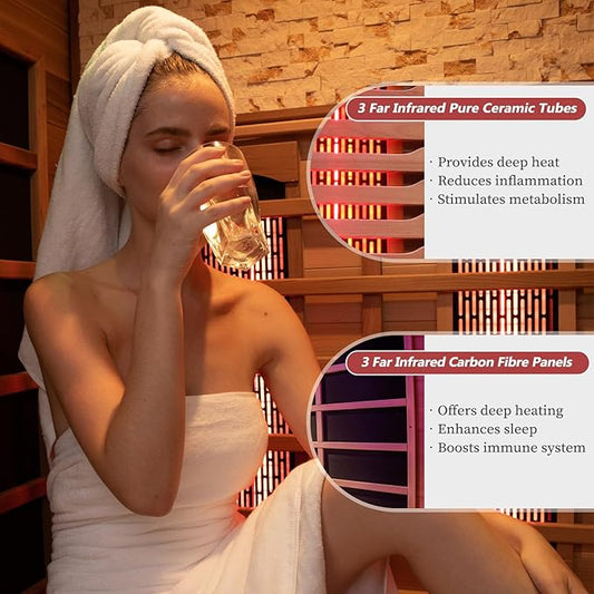 Infrared Wooden Sauna with WiFi Control, 2 Person Canadian Red Cedar Indoor Spa with 7-Color Light Therapy & Bluetooth Speakers, Indoor Dry Heat Sauna, Personal Luxury Spa for Home & Gym