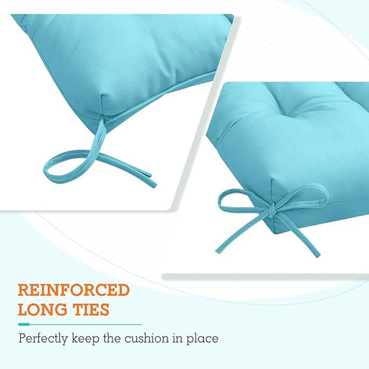 EAGLE PEAK Tufted Outdoor/Indoor High Back Patio Chair Cushions, Set of 2, 46'' x 22'', Light Blue