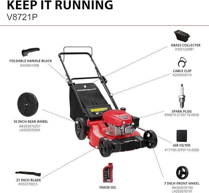 PowerSmart Lawn Mower Gas Powered, 21-Inch 144cc Engine 2-in-1 Walk-Behind Push Lawn Mower, Oil Included