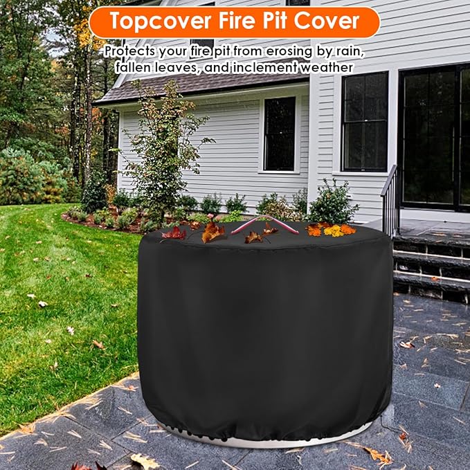 Fire Pit Cover,600D Waterproof Fire Table Cover Round for 36inch Patio Firepit, Outdoor Round Fireplace Cover - 36" D x 18" H