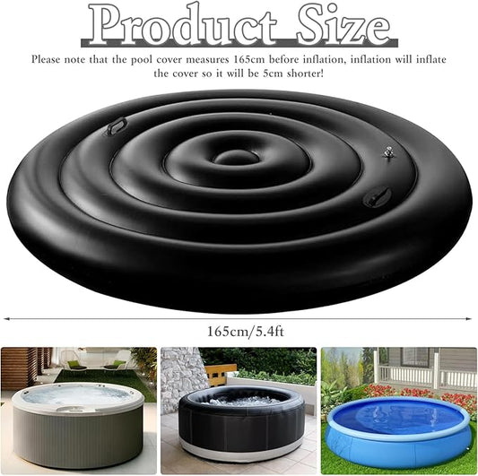 5.4 Ft Inflatable Hot Tub Cover with Handle, Round Hot Tub Cover, Foldable Hot Tub Lid with Handles on 2 Sides for 4-6 Person Hot Tub, Energy Saving and Rain Protection Overflow Cover