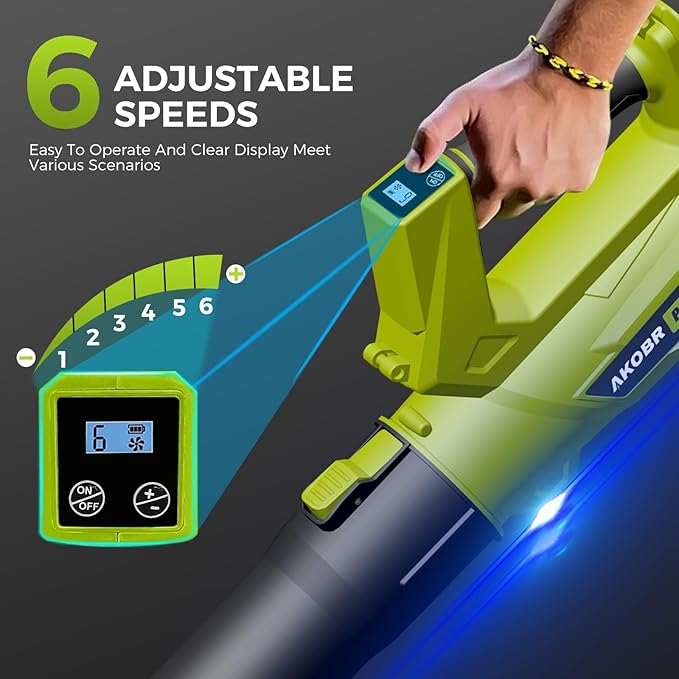 Cordless Leaf Blower with Battery and Charger,540 CFM/170 MPH,Battery Powered with 2 x 6.0Ah Batteries,6-Speed & Turbo Mode,Lightweight for Lawn Care,Patio,Leaves,Dust,and Snow Removal,Green