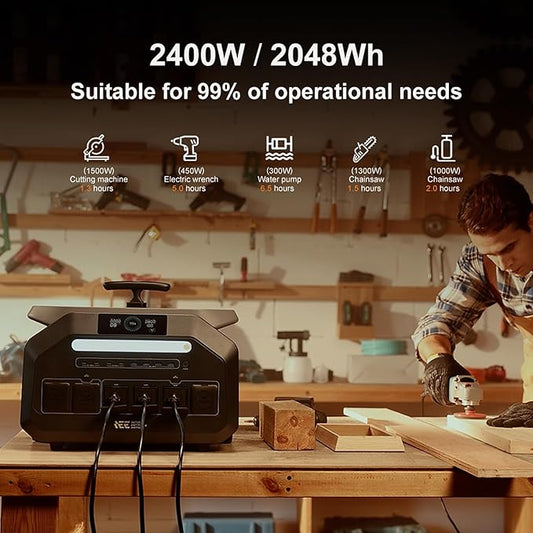 IEE 2400W Solar Generator with pull rod,2048Wh Portable Power Station P2400 With 100W Solar Panel, 4 * 2400w AC Output (5000W Surge),LiFePO4 Battery Power Station for Home Backup, Camping
