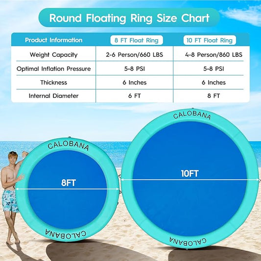 Round Floating Ring Inflatable Water Hammock Heavy Duty River Floats Lake Raft for Adults Tanning Pool Lounger Float Island Platform Pad Mat for Party
