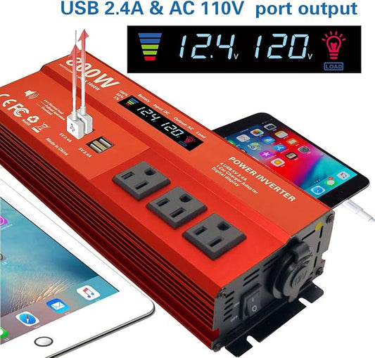 800W Peak 1600W Power inverters for Vehicles,Peak 1600 watt, Car 12V DC to 110V AC Converter 4x2.4A USB Ports Car Charger with 1 Cigarette Lighter Ports,LCD Digital Display