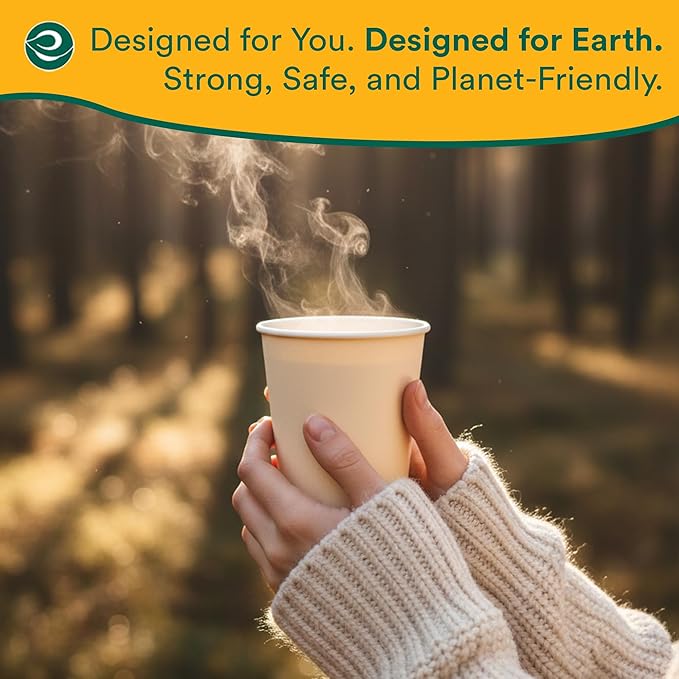 ECO SOUL 100% Compostable Plant-Based 12oz Hot Cups | (100 Count, 12 oz Hot Cups) | Disposable Bagasse Paper Cups | Eco-friendly Cups | Sturdy, Microwave & Oven Safe