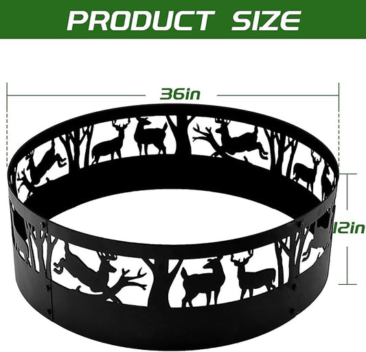 Fire Pit Ring: 36 X 12 in Large Metal Smokeless Heavy Duty Black Anti-Rust Coating Portable for Outdoor Camping Garden Wood Burning Keep Warm with Air Vent for Men