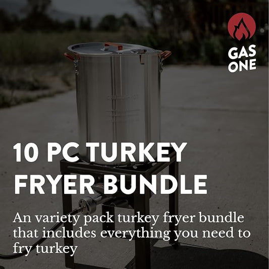 GasOne 30QT Turkey Fryer and 10QT Fish Fryer Set, Seafood Boil Steamer, Crawfish Boiler, Outdoor Cooker for Crab, Shrimp, Lobster, Complete Black Fryer Kit for Holiday and Seasonal Cooking