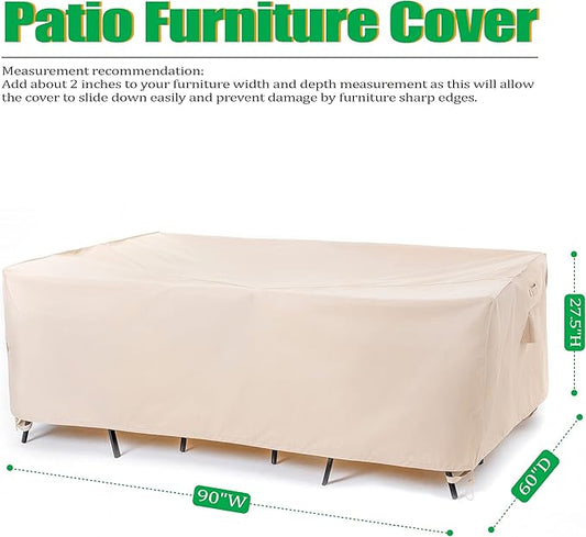 F&J Outdoors Patio Furniture Covers, Waterproof UV Resistant for Table & Chairs Set, Beige, 90"x60"