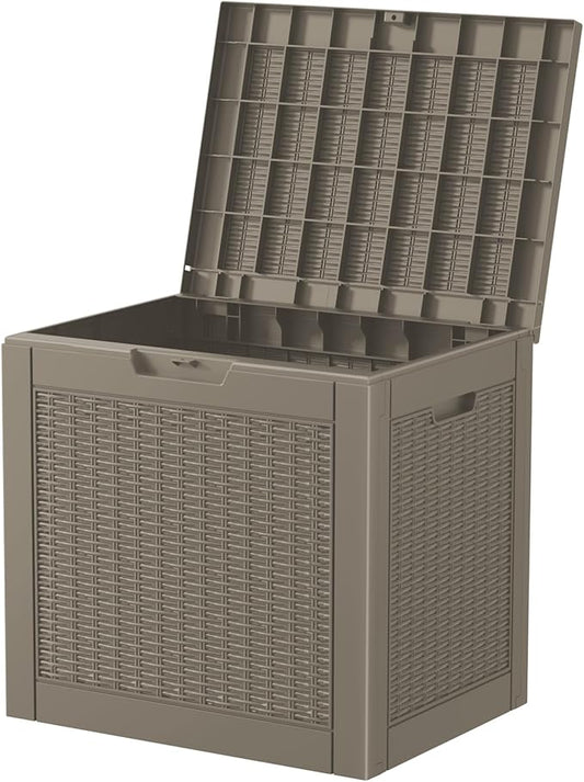 Vixzen 31 Gallon Resin Deck Box - Lockable Outdoor Storage for Patio Cushions, Garden Tools, Pool Supplies,Grey