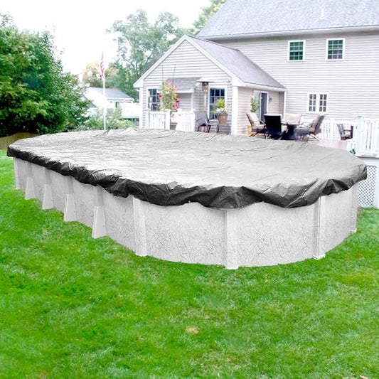 Robelle 16 x 25 ft Heavy Duty Silver Winter Oval Pool Cover for Above Ground Pools, 4 ft Overlap (20 x 29 ft Cover Size), Solid 8 x 8 Scrim, 2.36 oz/yd2, 10-Year Warranty, Style: 551625-4-ROBA