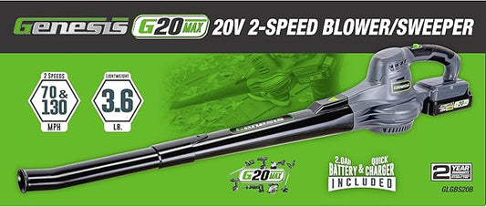 Genesis G20MAX Leaf Blower Cordless 20V Sweeper with Battery and Charger, 2 Speed(70/130 MPH) (GLGBS20B)