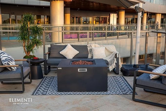Rocky Concrete Fire Pit 43" x 43" Outdoor Patio Firepit Includes Lava Rocks Modern Fire Pits & Outdoor Fireplaces for Garden, Deck, Indoor & Outdoor Heating