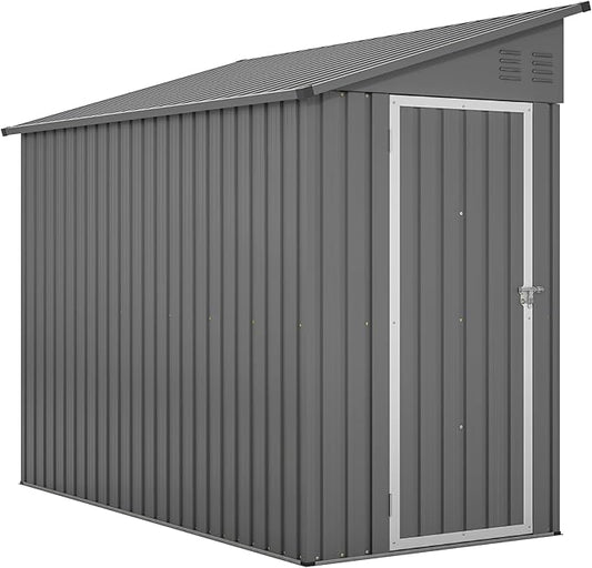 8x4 FT Outdoor Storage Shed, Metal Shed with Lockable Door, Sloping Roof, All-Weather Lean to Resin Shed for Garden, Backyard, Patio, Lawn (Gray)