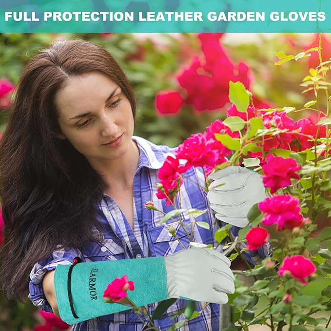 Long Gardening-Gloves Women/Men - Thorn proof Rose Pruning Heavy Duty Gauntlet, Best Garden Gifts for Gardener (Large, Green)