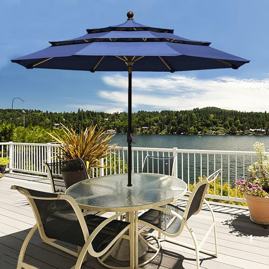 EliteShade USA 10-Year-Non-Fading 9Ft 3 Tiers Market Umbrella Patio Umbrella Outdoor Table Umbrella with Ventilation, Navy Blue