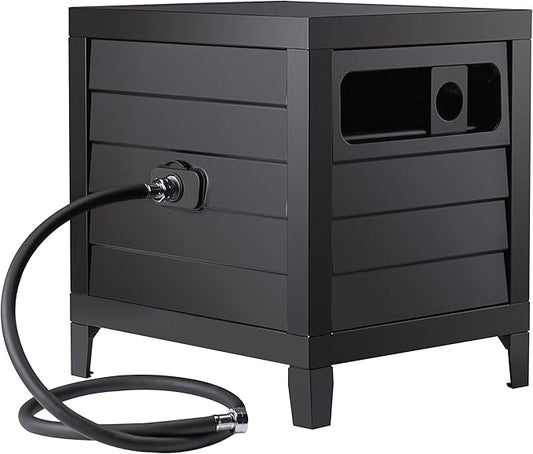 Metal Garden Hose Reel Deck box, Durable Steel Garden Hose Storage Box Cabinet, 150ft 5/8" Garden Hose Capacity. - Hose guide Manual Rewind, No-leak aluminum water connections